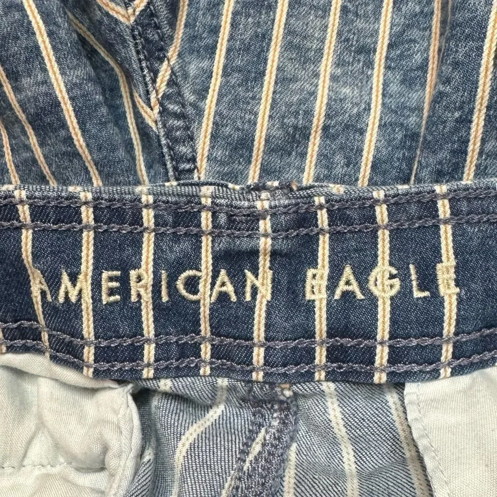 American Eagle Blue and White Striped Denim Shorts size 10